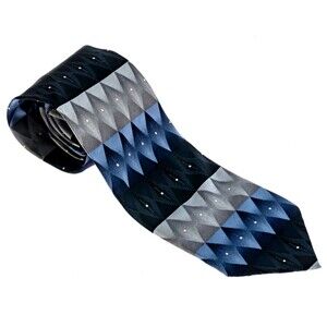 Haggar 100% Silk Necktie Blue Grey Black Geometric Design Tie Vintage